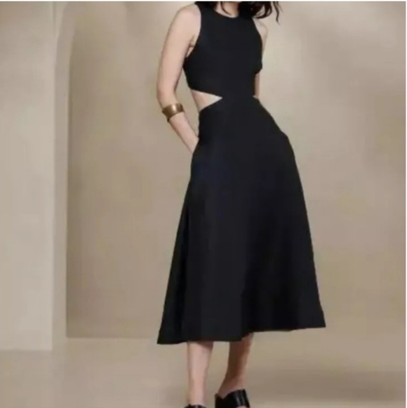 Banana Republic Dresses & Skirts - Banana Republic Black Linen Cutout Aline Midi Sun Dress Size 2 Boho Coastal